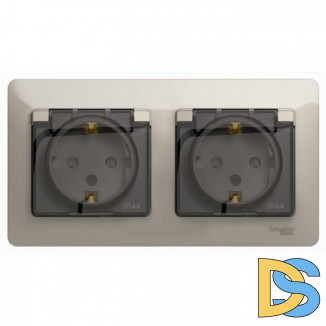 Розетка 2-ая электрическая с заземлением с защитными шторками IP44, Молочный, серия Glossa, Schneider Electric