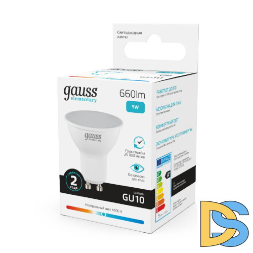 Лампа светодиодная Gauss GU10 9W 4100K матовая 13629