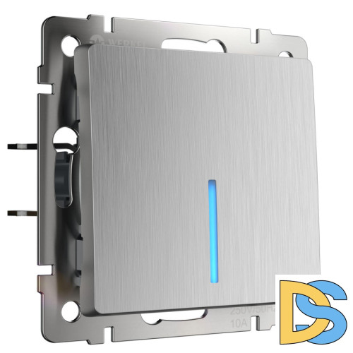 Выключатель одноклавишный проходной с подсветкой Werkel cеребряный рифленый W1112109 4690389158919