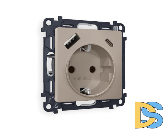 Комплект механизма розетки 2USB A+C 20W (быстрая зарядка) с/з Ambrella Volt Alfa MA370010