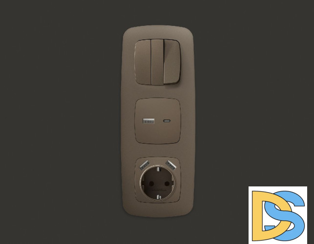 Лицевая панель для розетки с/з со шторками 2USB A+C Ambrella Volt Omega OP6400