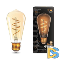 Лампа светодиодная филаментная Gauss E27 6W 2400K золотая 157802006