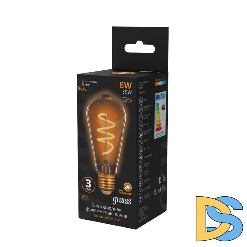 Лампа светодиодная филаментная Gauss E27 6W 2400K золотая 157802006