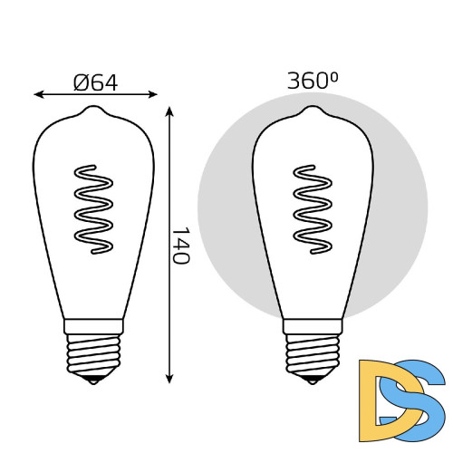 Лампа светодиодная филаментная Gauss E27 6W 2400K золотая 157802006