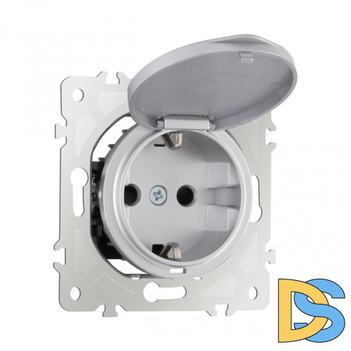 Розетка с заземлением, шторками и защитной крышкой Arte Milano 202.41-1.silver
