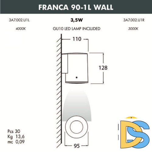 Уличный настенный светильник Fumagalli 3A7.002.000.LXU1L