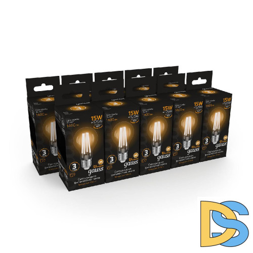 Лампа светодиодная филаментная Gauss E27 15W 2700K груша прозрачная 102902115