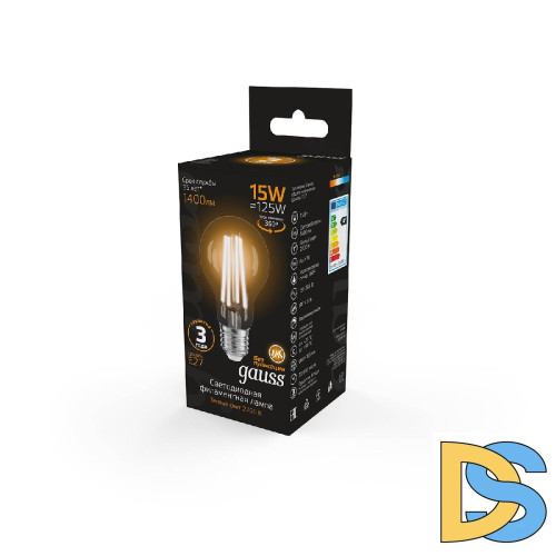 Лампа светодиодная филаментная Gauss E27 15W 2700K груша прозрачная 102902115