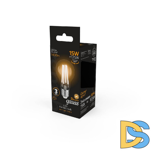 Лампа светодиодная филаментная Gauss E27 15W 2700K груша прозрачная 102902115