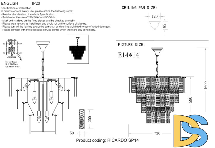 Подвесная люстра Crystal Lux RICARDO SP14 BRASS