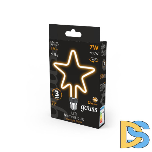 Лампа светодиодная филаментная Gauss E27 7W 2700K матовая 1006802104