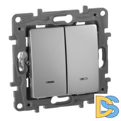 Выключатель двухклавишный Legrand Etika с подсветкой 10A 250V алюминий 672404