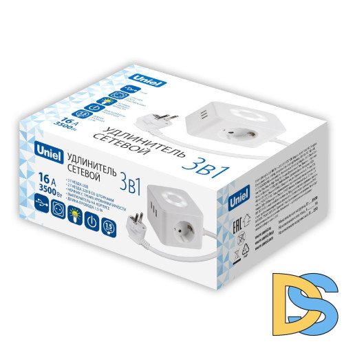 Удлинитель Uniel S-GCD2-1,5SBU WHITE UL-00011249