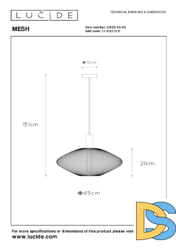 Подвесной светильник Lucide Mesh 21423/45/02