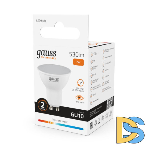 Лампа светодиодная Gauss GU10 7W 3000K матовая 13617