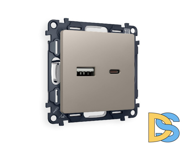 Комплект механизма розетки 2USB A+C 20W (быстрая зарядка) Ambrella Volt Alfa MA371010