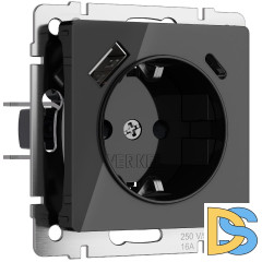 Розетка с заземлением, шторками и USB тип A+C Werkel 4690389197741 W1171748 a064044