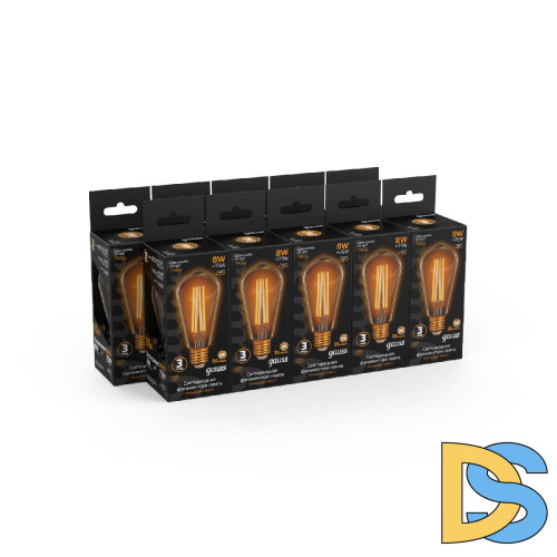 Лампа светодиодная филаментная Gauss E27 8W 2400K золотая 157802008