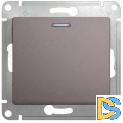 Выключатель 1-клавишный ,проходной с подсветкой (с двух мест), Платина, серия Glossa, Schneider Electric