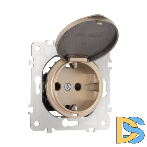 Розетка с заземлением, шторками и защитной крышкой Arte Milano 202.41-1.shampan