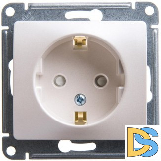 Розетка 1-ая электрическая, с заземлением и защитными шторками, Перламутр, серия Glossa, Schneider Electric
