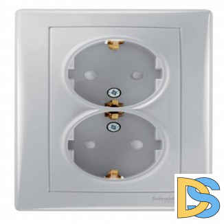 Розетка 2-ая электрическая с заземлением с защитными шторками, Алюминий, серия Sedna, Schneider Electric