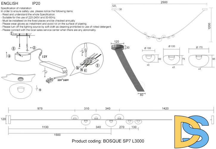 Подвесная люстра Crystal Lux BOSQUE SP7 L3000 BROWN/TRANSPARENT