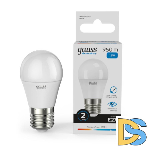 Лампа светодиодная Gauss E27 12W 6500K шар матовый 53232