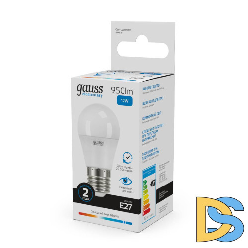 Лампа светодиодная Gauss E27 12W 6500K шар матовый 53232