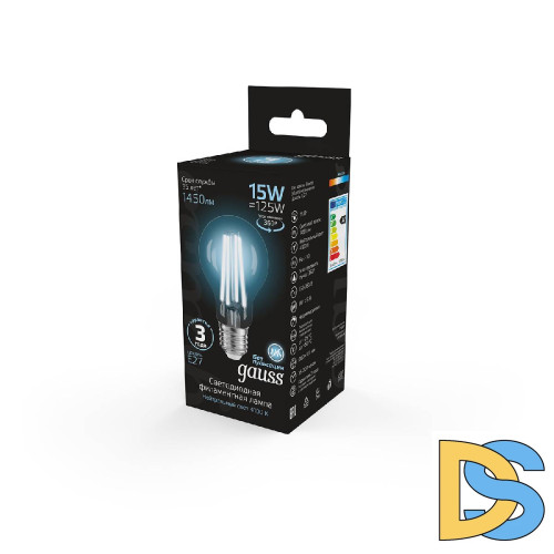 Лампа светодиодная филаментная Gauss E27 15W 4100K груша прозрачная 102902215