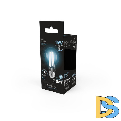 Лампа светодиодная филаментная Gauss E27 15W 4100K груша прозрачная 102902215