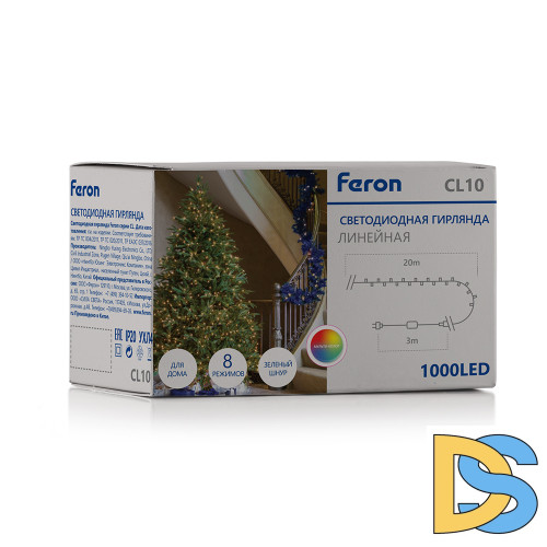 Светодиодная гирлянда Feron CL10 230В 60Вт мультиколор 20м IP20 48182