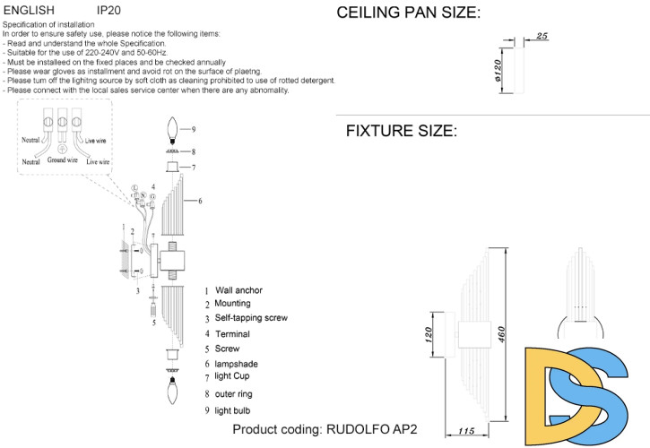 Настенный светильник Crystal Lux RUDOLFO AP2 BRASS