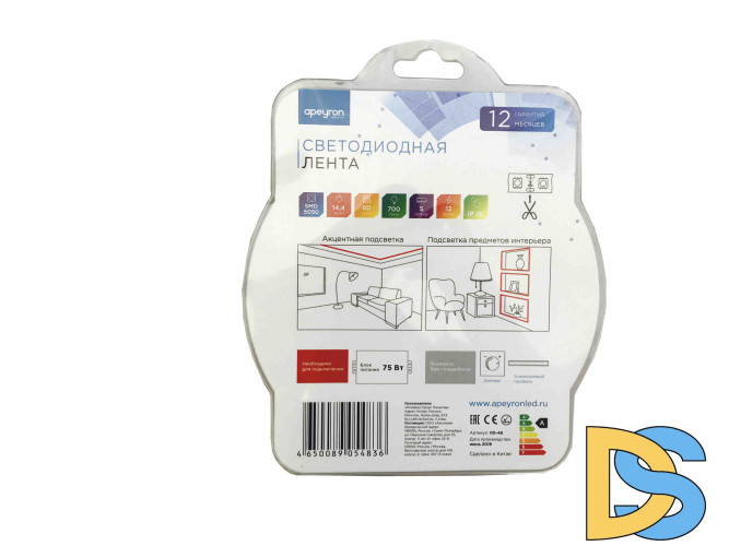 Светодиодная лента Apeyron 12В СТ 14,4Вт/м smd5050 60д/м IP20 5м красная 48BL