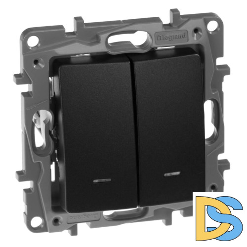 Выключатель двухклавишный Legrand Etika с подсветкой 10A 250V антрацит 672604