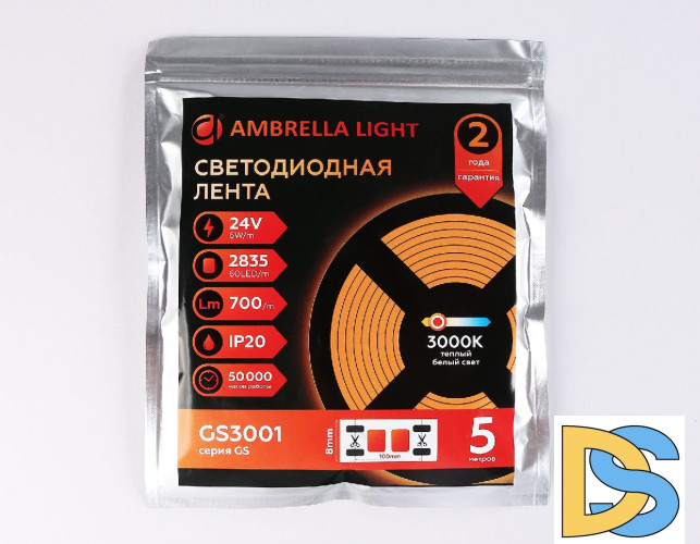 Светодиодная лента Ambrella Light LED Strip 24В 2835 6Вт/м 3000K 5м IP20 GS3001