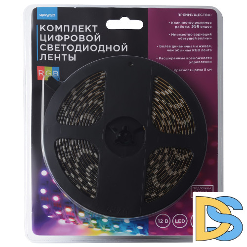 Комплект цифровой светодиодной ленты Apeyron 12В 5050 14,4Вт/м RGB 5м IP65 87ЦЛ