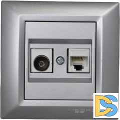Розетка для сетевого кабеля LAN + TV серебристая Vesta-Electric Roma Silver