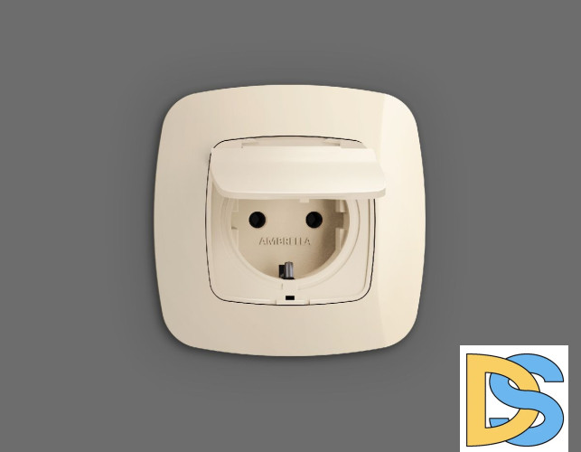 Лицевая панель для розетки с/з со шторками и крышкой Ambrella Volt Omega OP3080