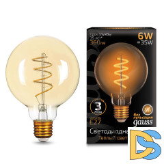 Лампа светодиодная филаментная Gauss E27 6W 2400K золотая 105802007