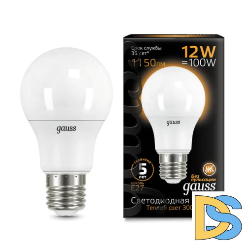 Лампа светодиодная Gauss E27 12W 3000K матовая 102502112
