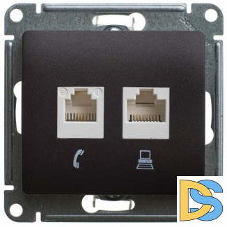 Розетка компьютерная 2-ая кат.5е, RJ-45 (интернет), Шоколад, серия Glossa, Schneider Electric