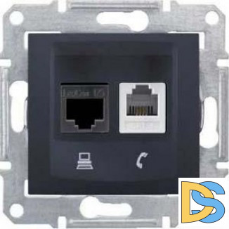 Розетка телефонная+компьютерная RJ-11/RJ-45 кат. 6e, Графит, серия Sedna, Schneider Electric
