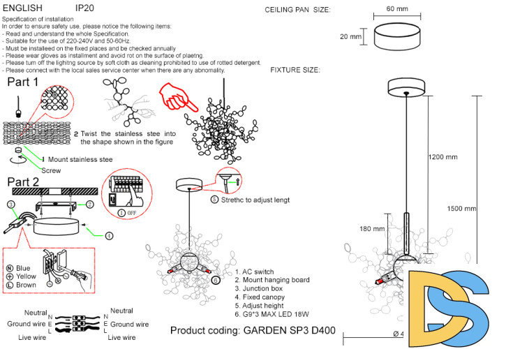 Подвесной светильник Crystal Lux GARDEN SP3 D400 GOLD