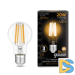 Лампа светодиодная филаментная Gauss E27 20W 2700K груша прозрачная 102902120