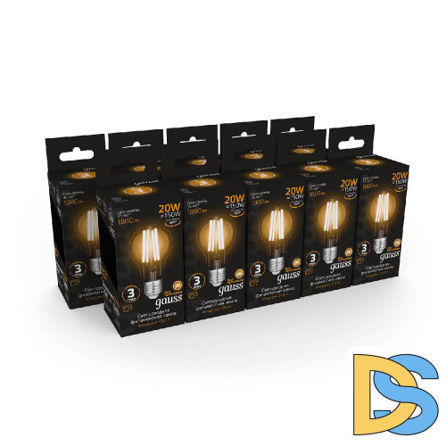 Лампа светодиодная филаментная Gauss E27 20W 2700K груша прозрачная 102902120