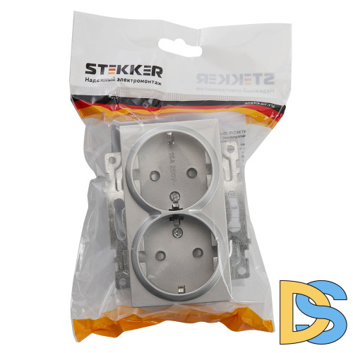 Розетка 2-местная с/з с защитной шторкой Stekker Катрин 39584