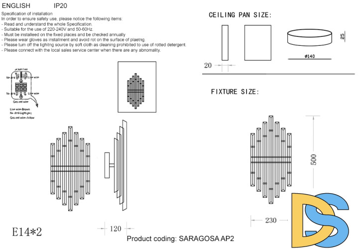 Настенный светильник Crystal Lux SARAGOSA AP2 BRASS/TRANSPARENTE