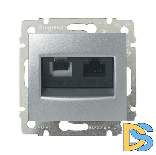 Розетка комбинированная RJ11+RJ45 Legrand Valena 6 кат UTP на винтах алюминий 770280