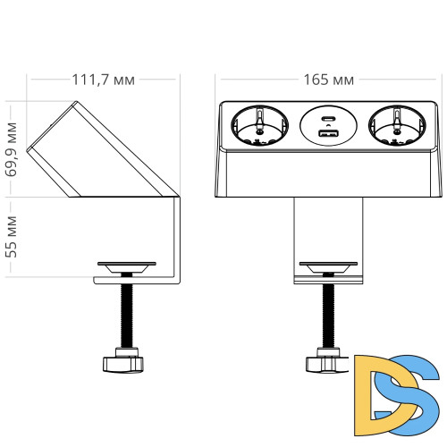 Блок розеток 10A (2 секции, USB и Type C) Mebax 00-00002739